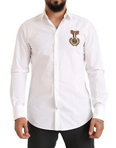 DOLCE & GABBANA Shirt White MARTINI Formal CottonLogo Dress 40/US15.75/M 1200usd
