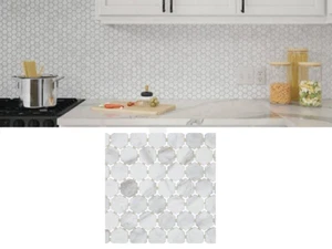 Mohawk Home 1-½” Hexagon Matte Marble Visual Mosaic 12-Tiles, Brilliant White - Picture 1 of 3