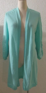 Chicos Cotton Blend Seafoam Open 3/4 Sleeve Long Lightweight Cardigan Sweater 1 - Picture 1 of 5