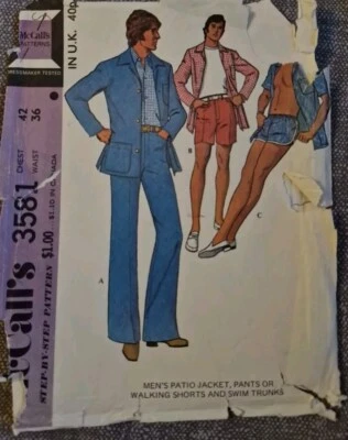 Vintage Mens Trousers Shorts Jacket Sewing Pattern Mccalls 3581 Size 42 - Image 1 of 4