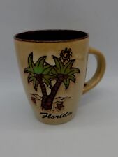 Vintage Florida Souvenir Mug w/ Spoon Holder Handle Palm Tree MCM Gold Brown