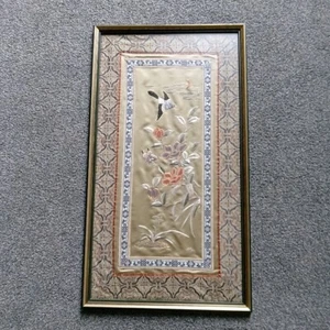 Vintage Chinese Silk Embroidered Picture Birds Nature Framed Wall Hanging Art - Picture 1 of 5