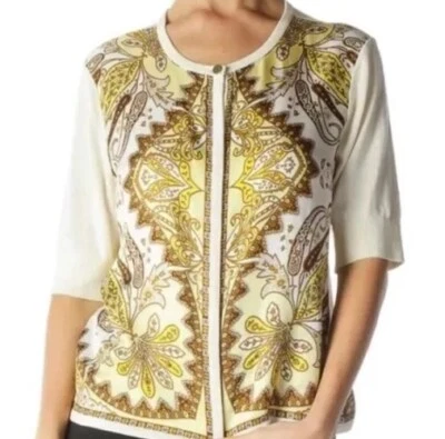 Talbots Silk Paisley Scarf Knit Cardigan Single Button Size Petite XS/S - NWT - Image 1 of 4