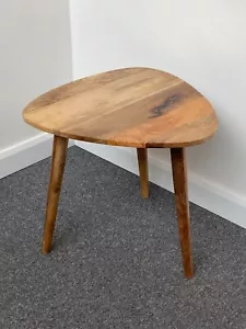 More details for mango solid wood 60x60cm hardwood lamp side table stool 3 slanted legs retro
