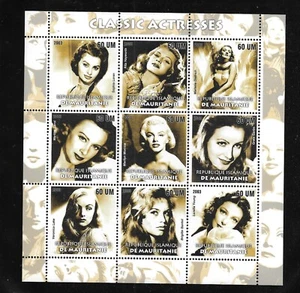 MNH 2003 Mauritania Classic Actresses Cinema 9 Stamp Souvenir Sheet Movie Stars - Picture 1 of 1
