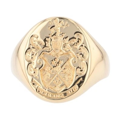 18.3 毫米 Family Crest 图章戒指 14k 黄金 11.38 克 尺寸 7.75 — 第 1/4 张图片