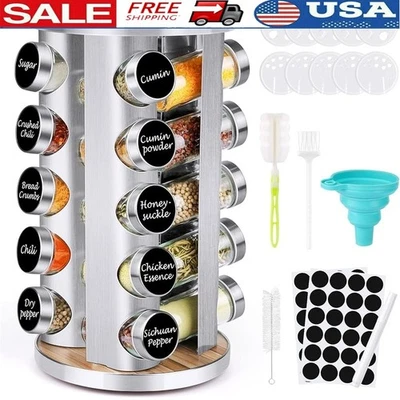 20 frascos de especias vacíos con estante giratorio de 360 grados etiquetas embudo cepillos organizador Foto 1 de 4