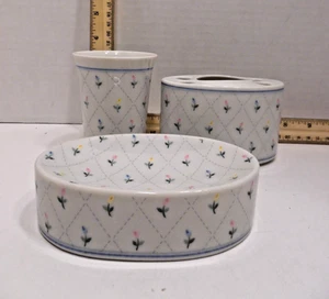 3 Piece Porcelain Bathroom Set Tumbler, Soap & Toothbrush Holder - Picture 1 of 10