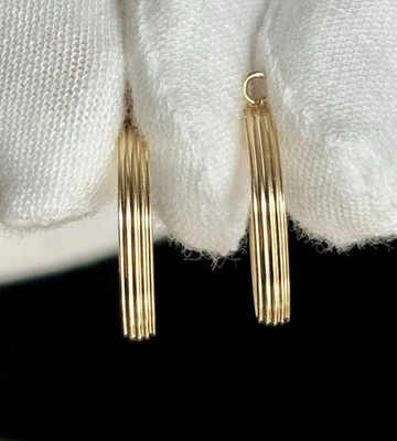 De colección 14KP Oro Amarillo Acanalado Aro Pendientes Chaquetas Potenciador Firmado NABCO Mujeres Foto 1 de 4