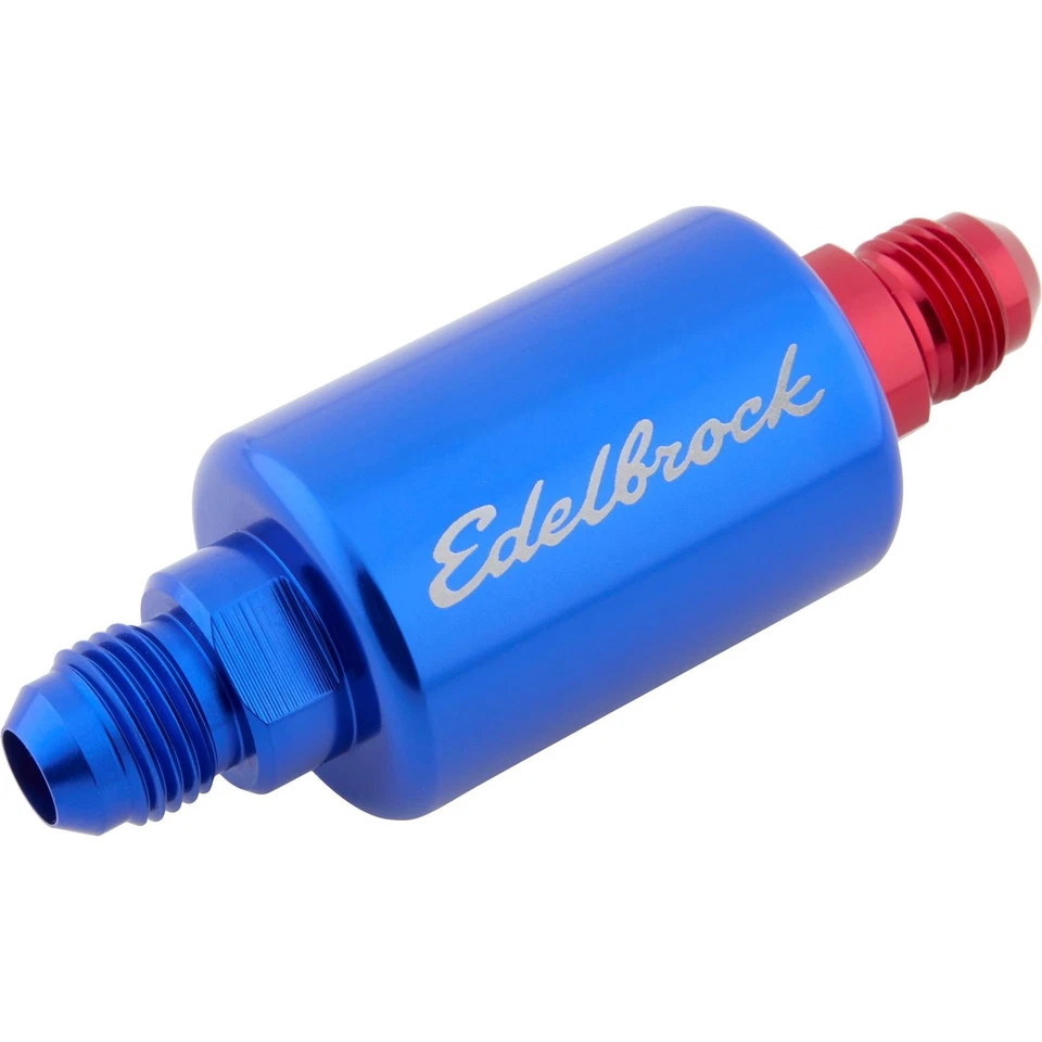 Filtro de combustível em linha Edelbrock 8130, azul anodizado, alumínio - Imagem 1 de 4