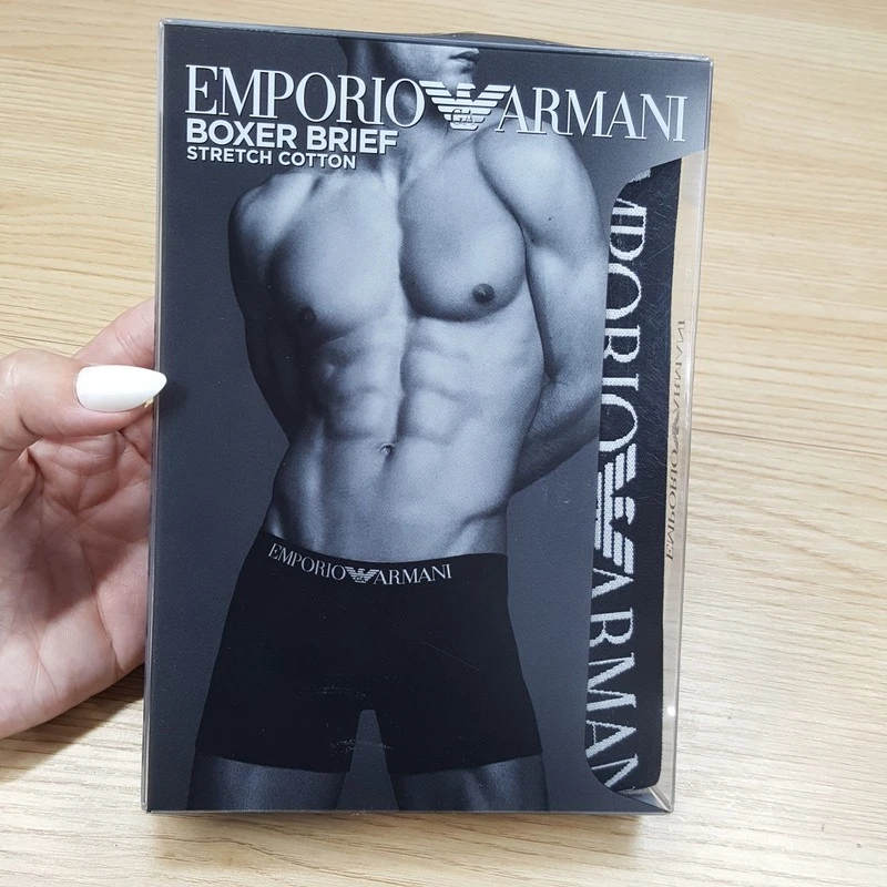 Calzoncillos boxer EMPORIO ARMANI para hombre medianos negros algodón elástico logotipo Foto 1 de 4