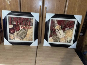 Set Framed Canvas Matted Pictures Home Decor Wine Pinot Noir Bordeaux Blanc - Picture 1 of 7