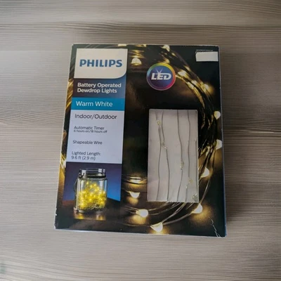 new Philips battery operated dewdrop LED lights warm white timer shapeable wire - Image 1 of 4