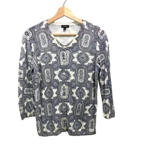 Talbots Blue Ivory Medallion Print Lightweight Cardigan Sweater S Small - Picture 1 of 7