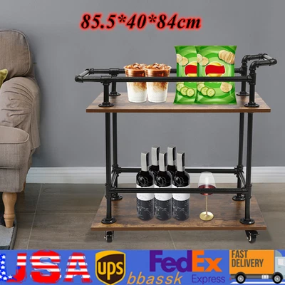 2-Tier Industrial Bar Cart Floor Wine Rack Garden Kitchen Office Storage Shelf - Image 1 of 4