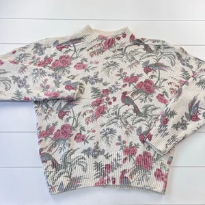 Marnie West Vintage Gr. Medium Seide Angora Paisley Blumen Pfau Pullover - Bild 1 von 6