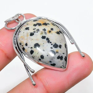 Jaspe Dálmata Gema Hecho a Mano 925 Plata de Ley Joyería Colgante 4.8cm - Imagen 1 de 5