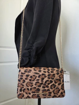 NUEVO ALDO Pequeño Guepardo Bandolera Hombro Cadena Dorada Cartera Bolso Porta Tarjetas Cremallera Foto 1 de 4