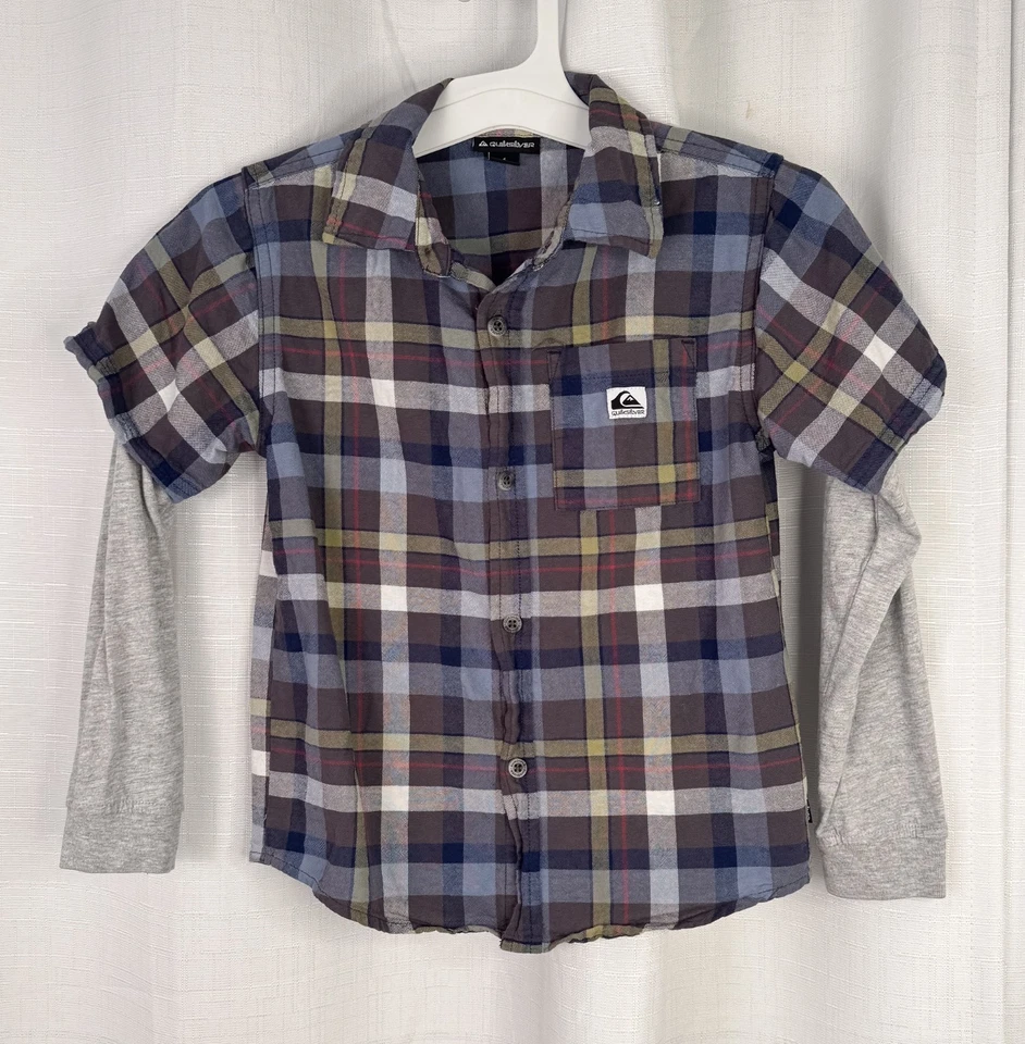 Camisa a Cuadros Quicksilver Niños Azul Verde con Manga Larga Gris - Talla 6 Foto 1 de 4