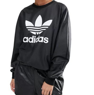 adidas Originals Leather Look Sweatshirt Trefoil Logo SOLD OUT ASOS size XS EUC - Image 1 of 4