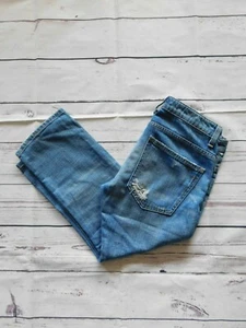 Current Elliott Medium Wash Distressed Paint Slim Slouched Cropped Jeans - 0 25 - Foto 1 di 3