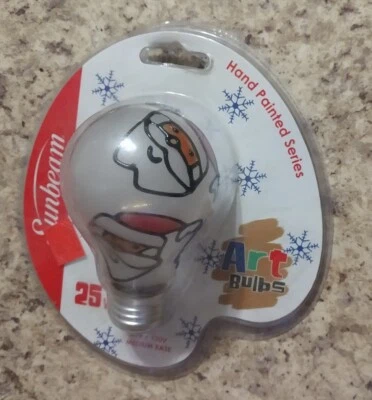 Sunbeam New Package 2002 Hand Painted  25W Medium Base Santa Art Light Bulb 8664 - Image 1 of 3