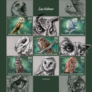 Owls MNH Stamps 2024 Central African M/S - Picture 1 of 1
