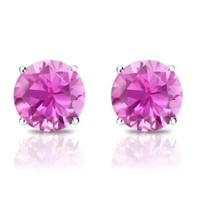 Aretes para mujer de diamantes simulados rosa de 1 quilate enchapados en oro de 14 k Foto 1 de 4