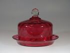 Victorian Cranberry Glass Coin Dot Butter or Cheese Dish c.1890