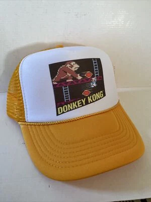 Vintage 1980s Donkey Kong Hat Video Game Trucker Hat Adjustable snapback Gold - Image 1 of 2