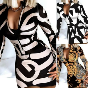 Sexy Dress S~2XL Women Zip Bodycon Floral Long Long Sleeve High Quality - Picture 1 of 10