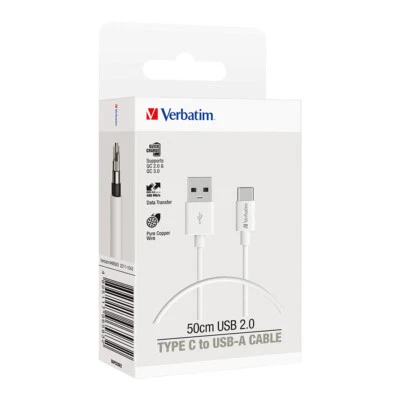 Verbatim Charge & Sync USB to USB-C Soft Touch Rubber Durable Cable 50cm - White - image 1 of 2