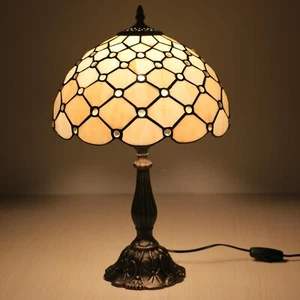 Tiffany Side Table Lamps for Living Room W/LED Bulb White Beads Stained Glass... - Picture 1 of 8