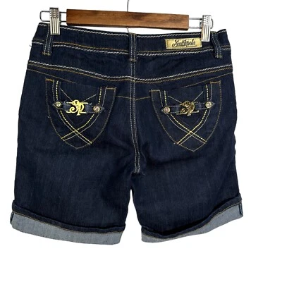 Pantalones Cortos Jean SOUTHPOLE Mujer Azul Oscuro Lavado Hip Hop Y2K Bordados Talla 5 Foto 1 de 4