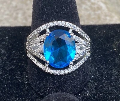Joyería Mujer Auqua Azul Circonita cúbica y Anillo Relleno de Plata Sólida Talla 9 Foto 1 de 4