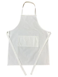 Cotton Bib Apron with Pocket Ivory Adults Chef Caterer Home Baker Cook Pinny - Picture 1 of 3