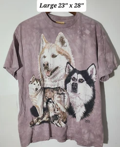 Vintage Y2K 2000 The Mountain Tie Dyed Huskies Large T-Shirt - Bild 1 von 5