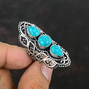 Santa Rosa Türkis 925 Silber Edelstein Handarbeit Ring Schmuck Größe 9 ~ HT-105 - Bild 1 von 4
