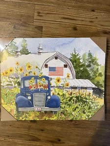 Vintage Truck and Rustic Barn 16"x20 Canvas Painting - Picture 1 of 1