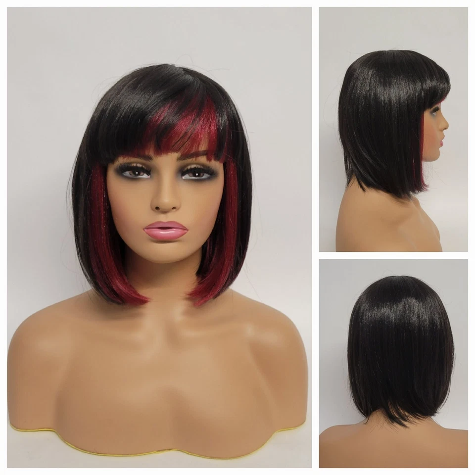 PELUCA RECTA MEDIANA BOB BANG DOS TONOS NEGRA, ROJA COSPLAY ANIME DIARIO NBF/B.RED Foto 1 de 4