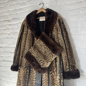 Vintage Genuine Spotted Fur Coat Full Length Overcoat Parka Trench Coat Leather - Picture 1 of 13