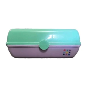 Vintage Caboodles Makeup Train Case Hard Plastic 2 Tier Lilac Turquoise 9x5x3” - Picture 1 of 4