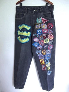 Vintage Jeff Hamilton Basketball Denim NBA Teams Patch Jeans Men's Size 32 - Picture 1 of 15