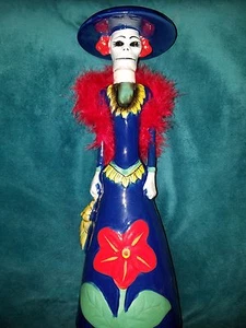 RARE LA CATRINA CERAMIC Skeleton Bottle Decanter LIMITED HALLOWEEN skull 14in. - Picture 1 of 12