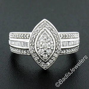 10k White Gold 0.78ctw Round Prong Diamond Marquise Shaped Cluster Promise Ring - Picture 1 of 7