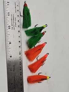6 Dressed Treble Hooks size #1,with rooster hackle flashing. Orange And Green - Picture 1 of 6