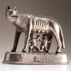 Pewter Metal Romulus & Remus Suckling She Wolf, Rome Italy History Cast Statue - Picture 1 of 17