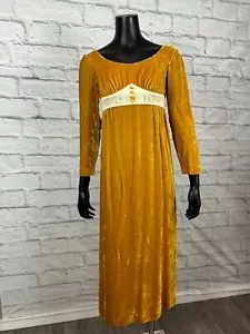 Vintage 70er U-Ausschnitt Langarm Reißverschluss hinten gold Samt mit Spitzendetails - Bild 1 von 5
