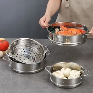 Kitchen Stainless Steel Steamer Meat Vegetables Cooking Steam Pot 16/18/20/22cm - Picture 1 of 16