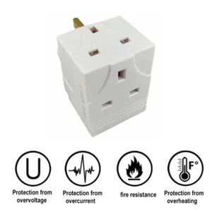 3 WAY 3 PIN ADAPTOR CONVERTER 13 AMP DOUBLE SOCKET HOUSEHOLD MULTI PLUG UK - Picture 1 of 4